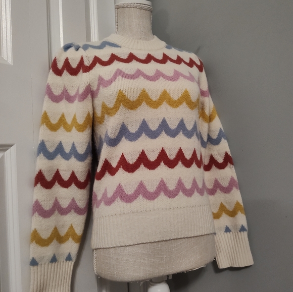 💕 EUC Greylin Brand Janey Ivory Wave Retro Look Fitted Sweater, Ladie's, Small - Picture 8 of 15